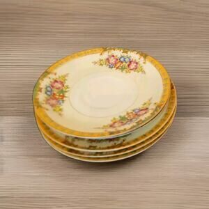 Lot Of 5 Antique 1930's Diamond Plates 6" 6.5" Japan Hand Painted Flower